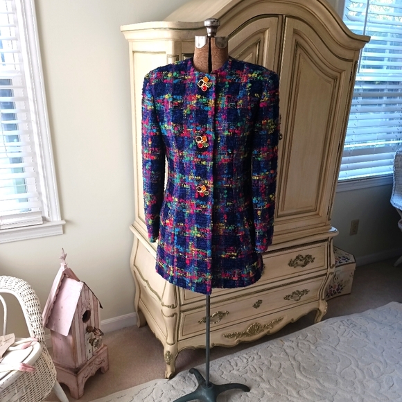 FABULOUS VTG "ANNE KLEIN" MUTI COLOR WOOL & MOHAIR JACKET W/ FRUIT SALAD… - Picture 13 of 15